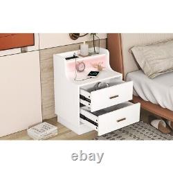 Multifunctional Nightstand with 2 Drawers USB Charging and Color-Changing LED