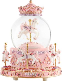 Music Box with Color Changing LED Lights, Carousel Crystal Ball Musical Snow Glo