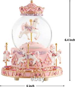 Music Box with Color Changing LED Lights, Carousel Crystal Ball Musical Snow Glo