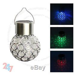 New 7 Color Changing LED Solar Garden Hanging Light Crackle Glass Lantern Ball