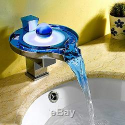 New Led Colour Changing Bath / Basin Chrome Plated Hot/Cold Waterfall Water Tap