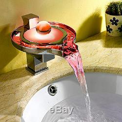 New Led Colour Changing Bath / Basin Chrome Plated Hot/Cold Waterfall Water Tap