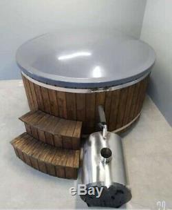 New Wooden Fiberglass External Wood Fired Hot Tub With Jacuzzi And Led Systems