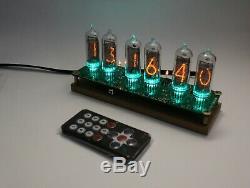 Nixie tube clock with IN-14 tubes and oak stand Remote Temperature Date