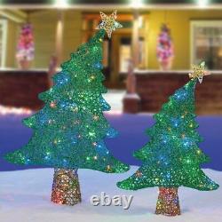 Pair of Indoor Outdoor Christmas Trees With 120 Colour Changing LED Lights