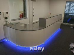 Reception Desk Cappuccino Gloss, Curved Corner, Led Colour Changing Lights