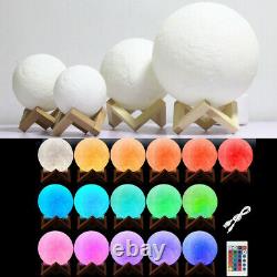 Rechargeable Moon Lamp Night Light Kids Dimmable LED Color Change 3D Dimmable