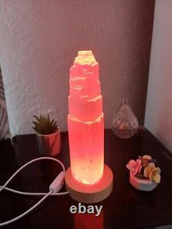 Selenite Crystal USB Lamp Mountain Tower Colour Changing Lamp, 20cm