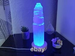 Selenite Crystal USB Lamp Mountain Tower Colour Changing Lamp, 20cm