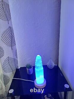 Selenite Crystal USB Lamp Mountain Tower Colour Changing Lamp, 20cm