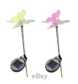 Set of 2 Solar Powered Butterfly Yard Garden Stake Color Changing LED Light