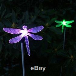 Set of 2 Solar Powered Dragonfly Yard Garden Stake Color Changing LED Light