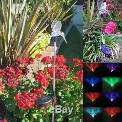 Set of 2 Solar Powered Hummingbird Yard Garden Stake Color Changing LED Light