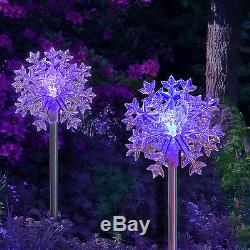 Set of 2 Solar Powered Snowflakes 3D Yard Garden Stake Color Changing LED Light