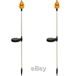Set of 2 Solar Powered Tall Pumpkin Yard Garden Stake Color Changing LED Light