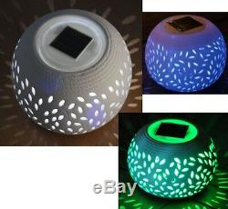 Solar Powered Table Light Led Garden Ornament Colour Changing Ceramic Lamp New