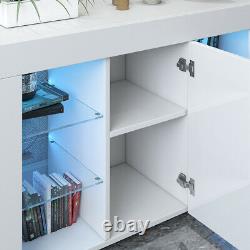 TV Unit Cabinet Stand Sideboard Cupboard Matt Body & High Gloss Doors LED Light