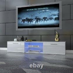 Tasitble Large 160cm White TV Unit Cabinet Stand Matt body High Gloss LED 2 Draw
