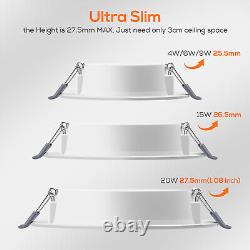 UK Ultra Slim Recessed LED Ceiling Lights 4-20W Flat Panel Downlights Spotlights