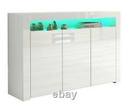 WHITE High Gloss Doors/Top Sideboard Cabinet Cupboard Display Unit LED RGB Light