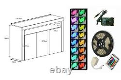 WHITE High Gloss Doors/Top Sideboard Cabinet Cupboard Display Unit LED RGB Light