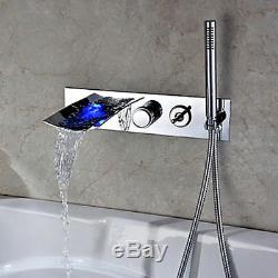 Wall-Mount LED Color Changing Waterfall Bathtub Handheld Shower Faucet Mixer Tap