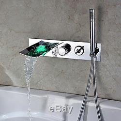 Wall-Mount LED Color Changing Waterfall Bathtub Handheld Shower Faucet Mixer Tap