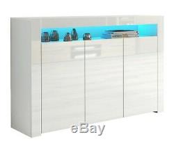 White Gloss Top Doors Sideboard Modern Cabinet Cupboard Buffet Gloss Unit Light