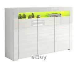 White Gloss Top Doors Sideboard Modern Cabinet Cupboard Buffet Gloss Unit Light