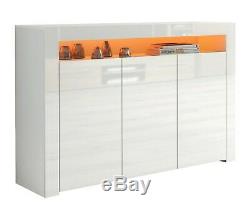 White High Gloss Sideboard White Matt Body Modern Cabinet Cupboard RGB LED Light